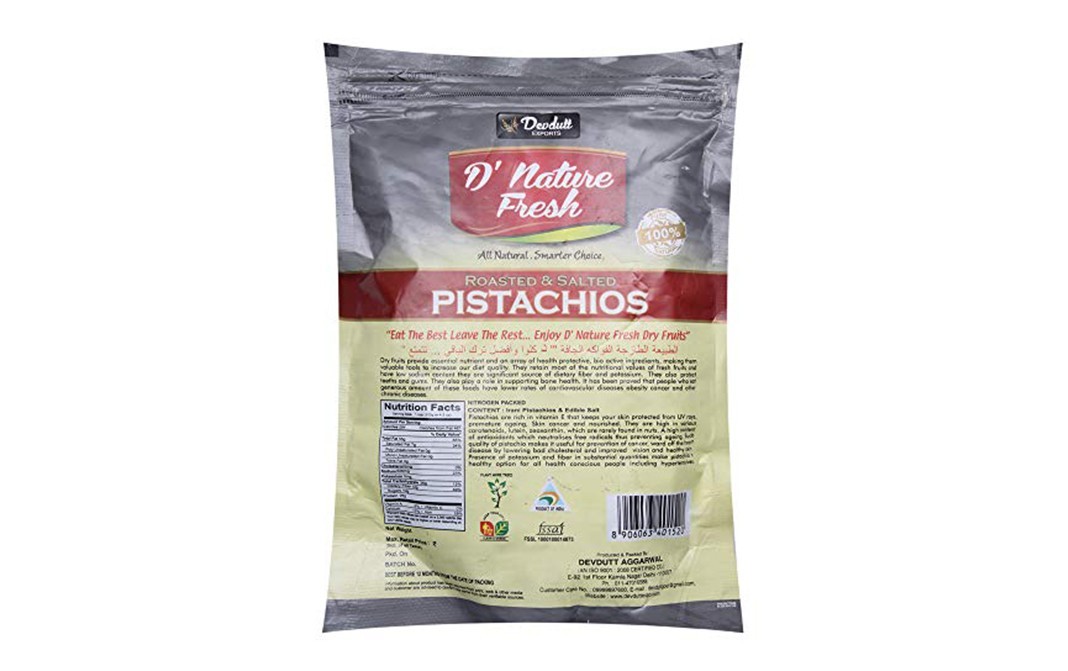 D'nature Fresh Roasted & Salted Pistachios    Pack  180 grams